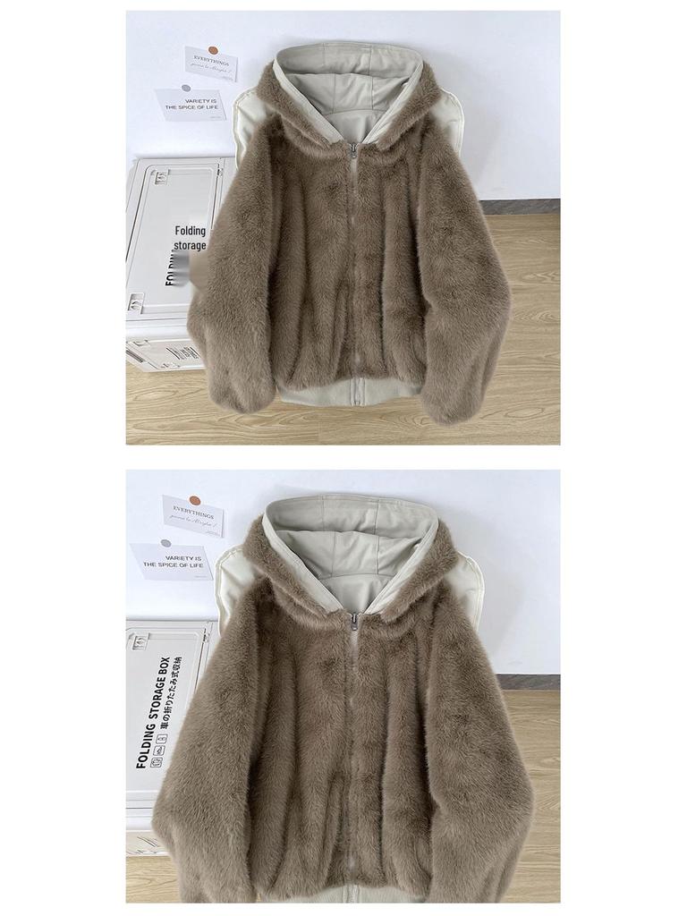 Unisex Reversible Hooded Cotton Jacket with Thick Velvet for Winter