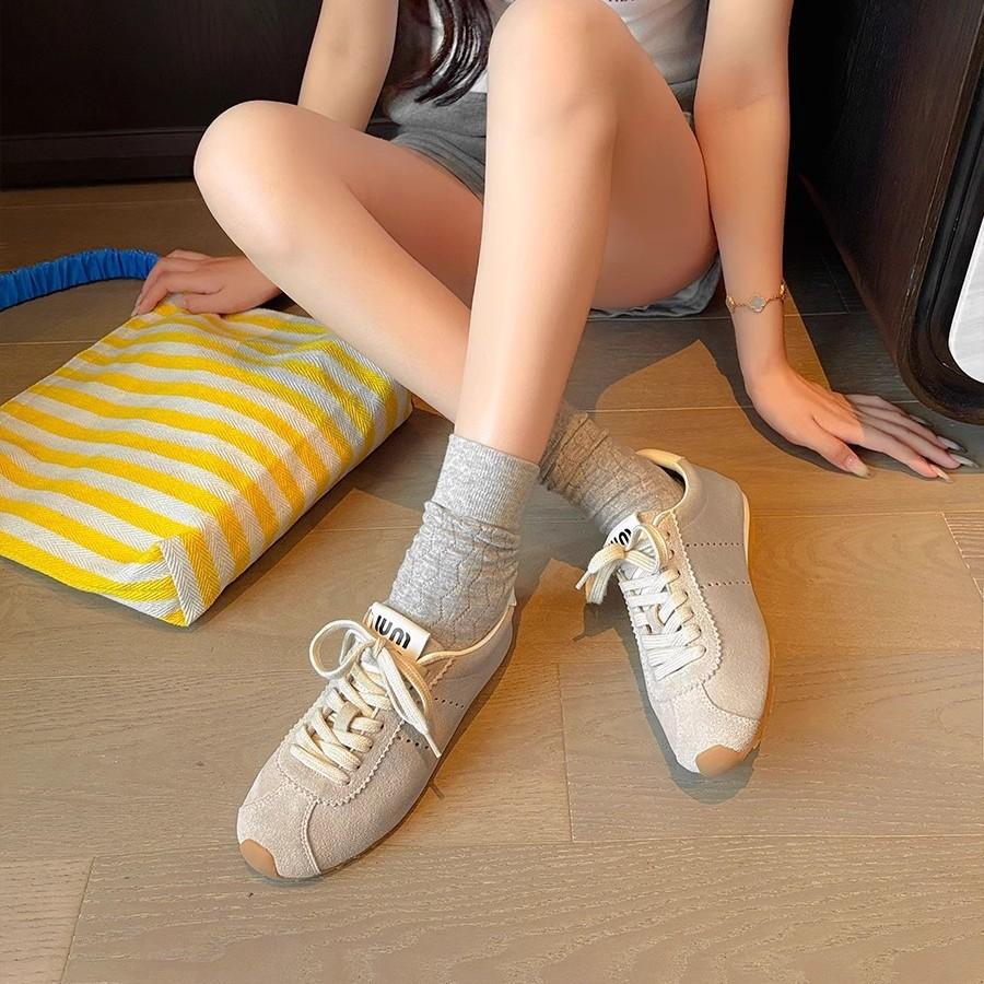 Sheepskin~ Soft sole lace-up light Forrest Gump shoes women's fashion sports and leisure shoes versatile leather retro German training shoes women