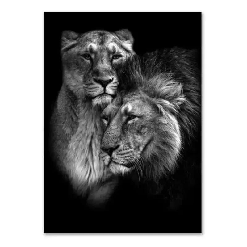 Animal Family Poster Lion Family Print Black and White Canvas Wall Art Modern Painting Picture Decor for Bedroom Wall Art Gift