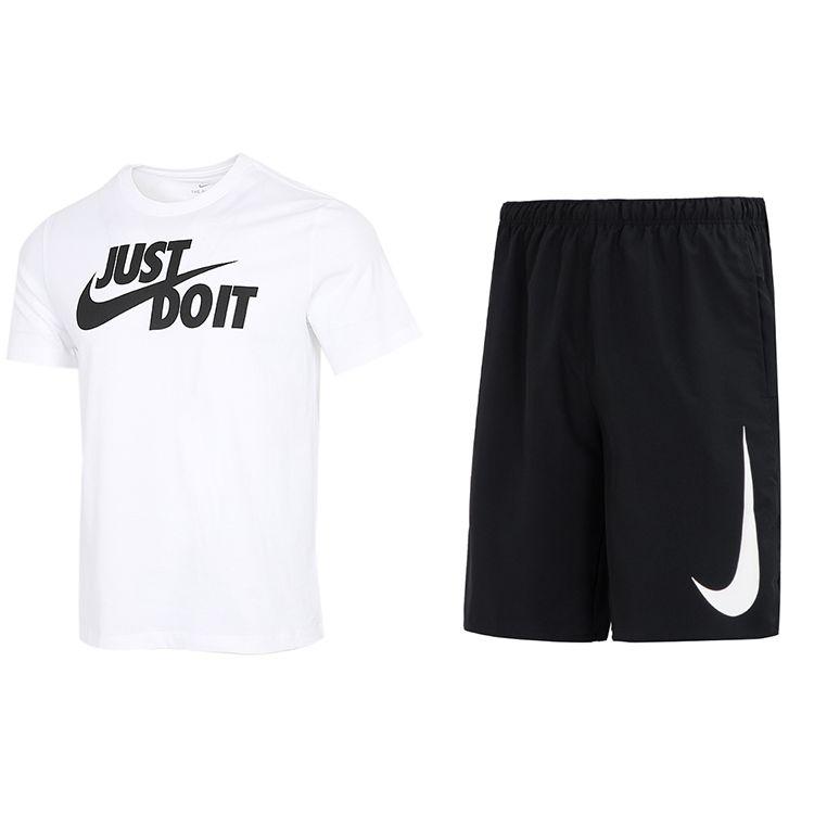 

Спортивная футболка с коротким рукавом и принтом логотипа Nike Letter, повседневные шорты Five-Point, мужской комплект AR5007-100+DX0905-010 XXL