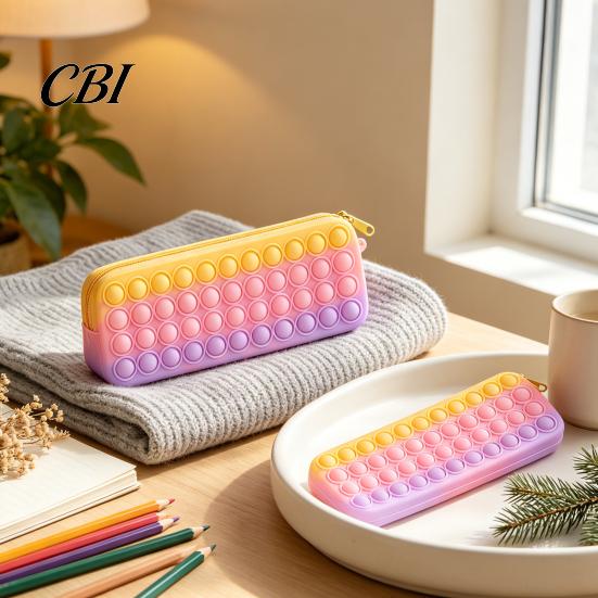 Decompression Pencil Case Pop Case, Large Capacity Silicone Storage Bag, with Relief Bubble Toy Stationery for Kids School Office Stress