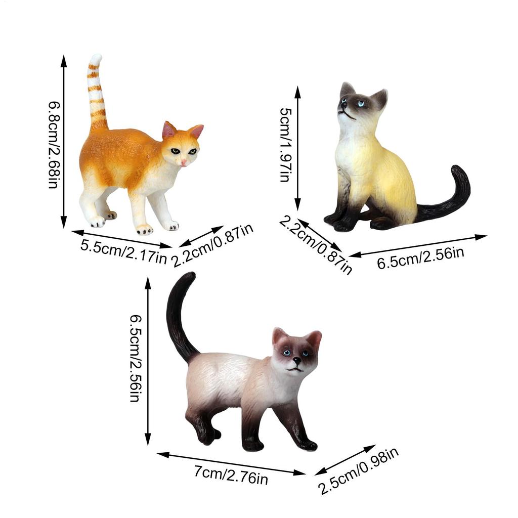 Cat Figurines 3 Pieces Realistic Animal Model Kitten Desk Ornament for Kids Halloween Christmas Birthday Living Room Bedroom
