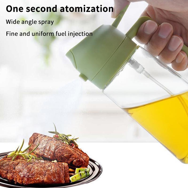 470Ml Glass Oil Spray Bottle 2 In 1 Dispenser + Sprayer Kitchen Oil Spray Bottle Large Capacity Spray Pour Integrated Oil Pot