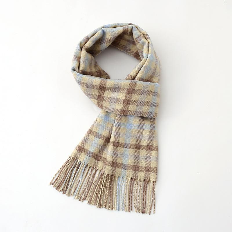 Luxury Autumn Winter Korean Plaid Scarf Women Thickening Warm Tassel Shawl Cashmere Muffler Fashion Designer Scarves