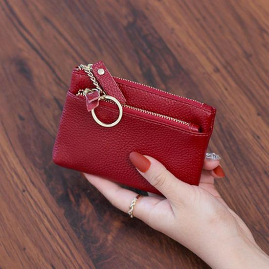 

Женский мини кошелек для монет из натуральной кожи - Трехслойный кошелек для ключей из коровьей кожи на молнии бордовый
