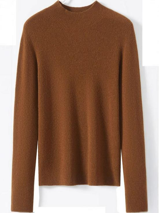 Women's Fine Wool Seamless Knit Shirt, Semi-High Neck Base Layer, Winter Inner Wear