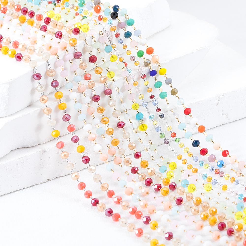1meter Colorful Ball Beaded Chain Glass Crystal Beads Necklace Chain Accessories for Jewelry Making Components Crafts DIY Supply