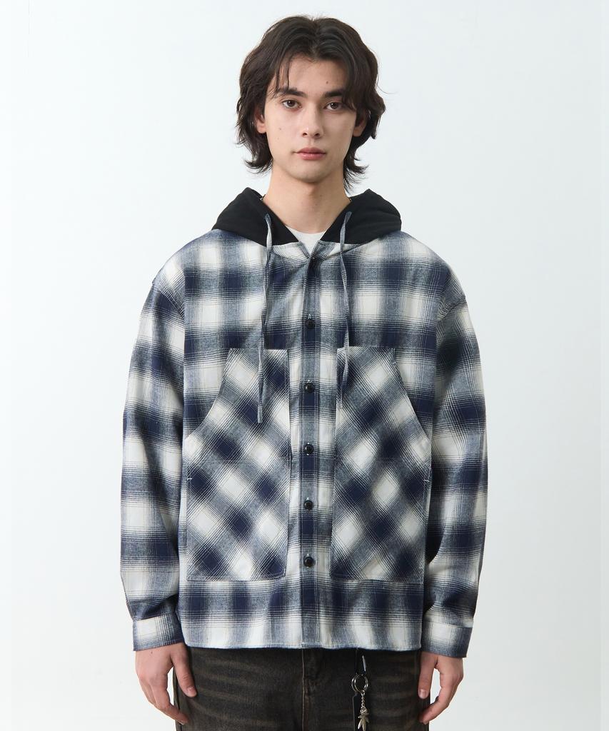 Dimiteulibeullaeg Double Knee Tartan Check Hoodie_Navy
