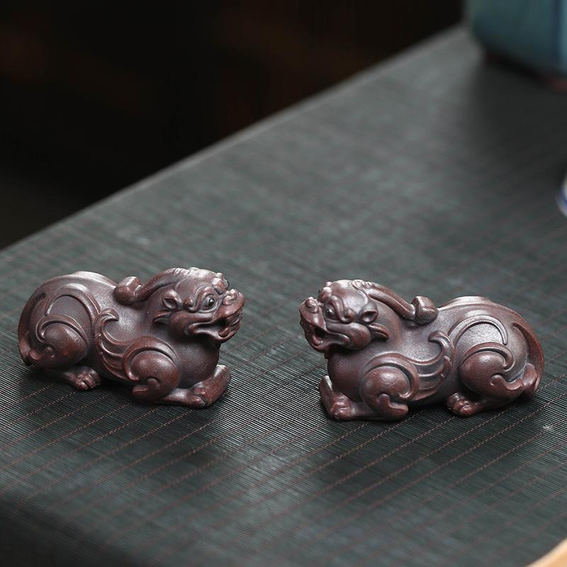 Purple Sand Tea Pet Unicorn Ornaments Handmade Auspicious Beasts Attract Wealth Pixiu Tea Set Accessories Can Be Raised