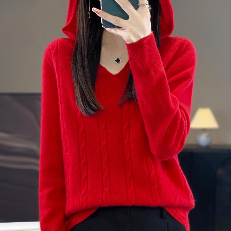 Women Knitted Hoodie 100% Wool Sweater MODERN NEW SAGA Winter Knitted Pullover Sweatshirt Soft Warm Wool Sweaters Jumper Knit Top