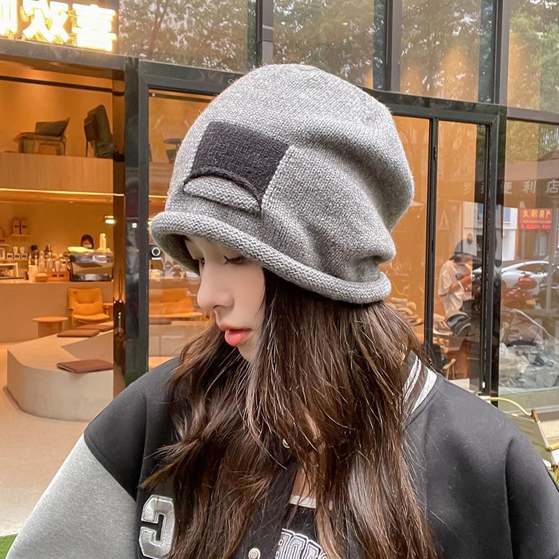 Women’s Hat Fall and Winter Curling Knitting Hat Heattecheasiest for Match Big Head Circumference Student Cold-proof Casual Hat