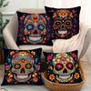 4Pcs Halloween Linen Cushion Cover Trick or Treat Theme Pillowcase Floral Skull Pillow Cover Halloween Party Decoration 2025
