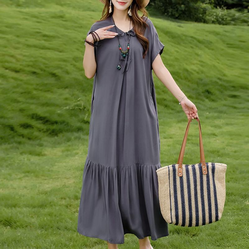 Women's Plus Size Floral Print Short Sleeve Maxi Dress, Loose Casual Summer Sundress (XL-5XL)