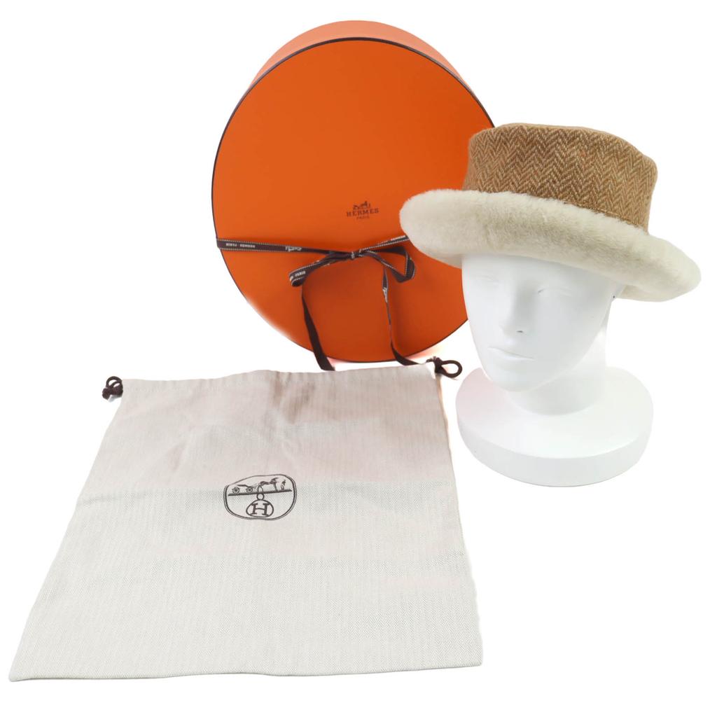 Excellent HERMES Hat Brown Wool Women 57 Used