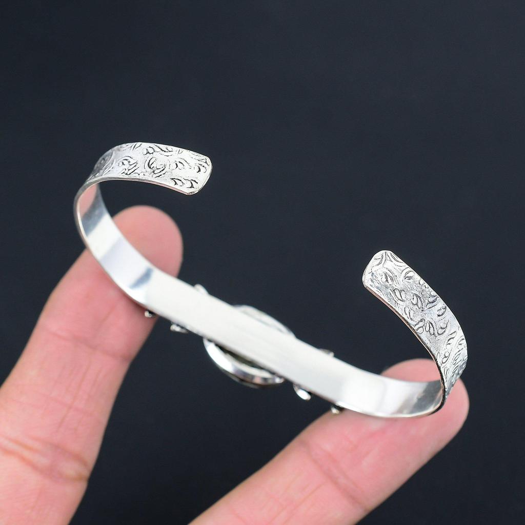 Friendship Day Deal Sterling Silver K2 Jasper Stone Boho Flower Bangle Bracelet