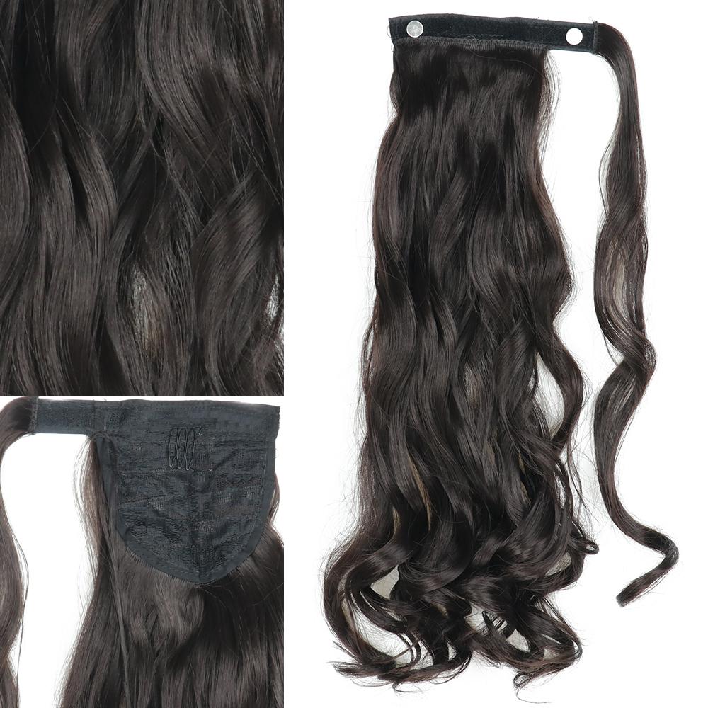 Synthetic 22 Inches Long Wavy Wrap Around Clips In Ponytail Hair Extension Blonde Black Natural Hair Piece KTB
