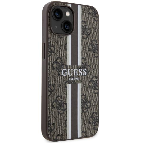 Étui pour iPhone 14 Guess 4G Rayures Imprimées MagSafe Marron