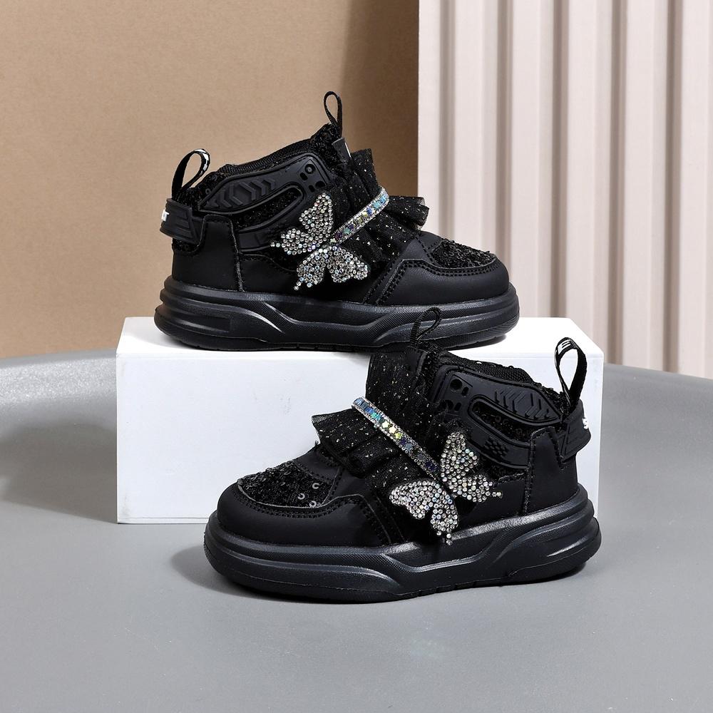 

New Autumn Children Shoes Leather Toddler Kids Sport Shoes Bling Bling Cute Butterfly Soft Sole Fashion Girls Sneakers 25