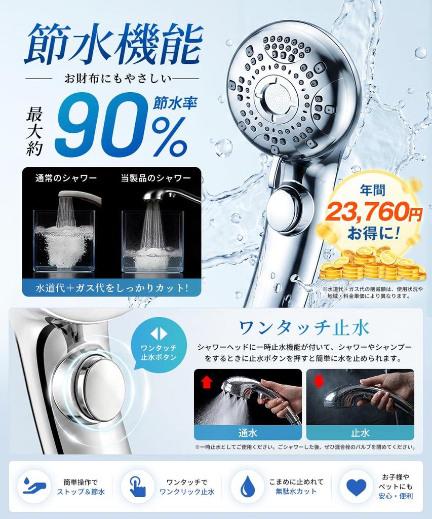 Shower Head with Water Increased Water Water 6 Water Flow Settings and High Pore Skin and Hair Easy Micro-nano Bubbles, Saving, Pressure, Shut-off,