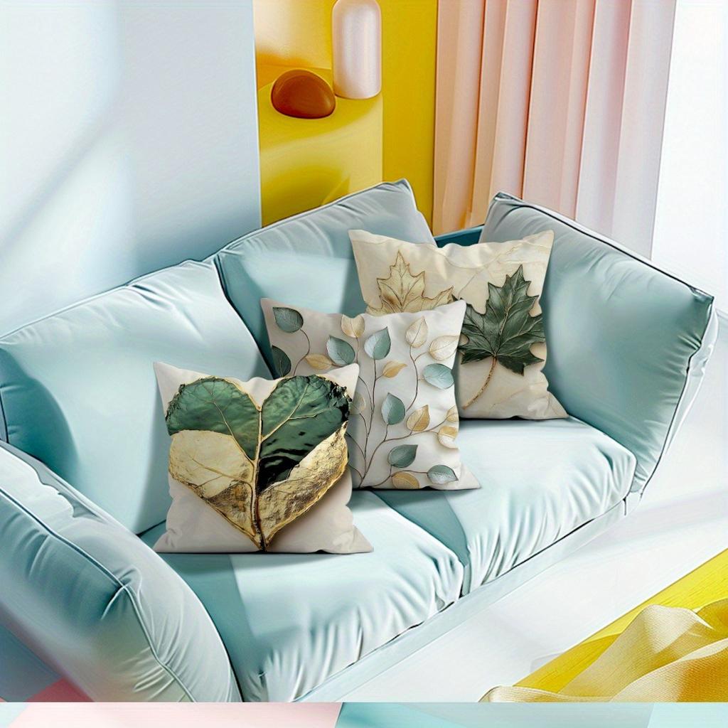 Simple Leaf Pattern Home Decor Pillowcase Bedroom Living Room Sofa Decoration Polyester Cushion Cover with Zipper