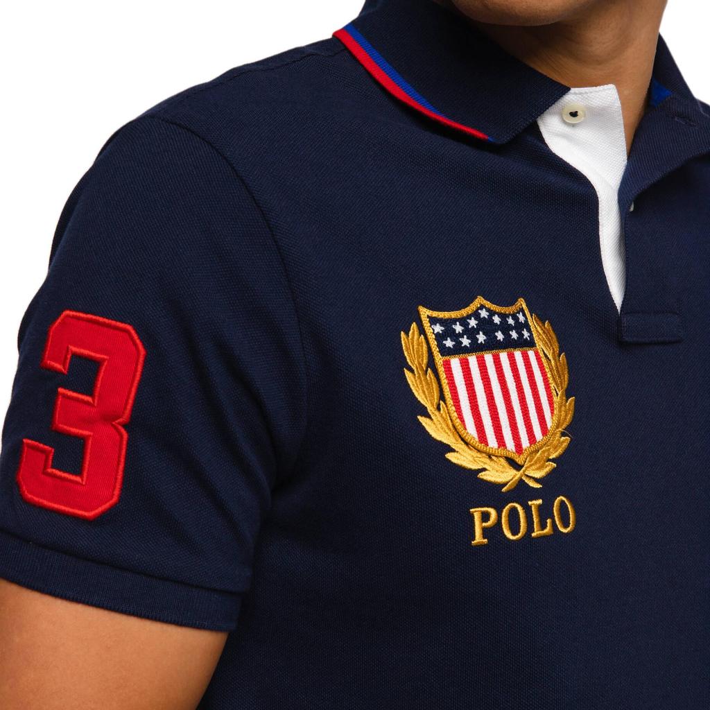 Polo Ralph Lauren SS24 Maglietta Polo a Maniche Corte Ricamata Logo Big Pony Uomo top Blu Navy 710803454-002