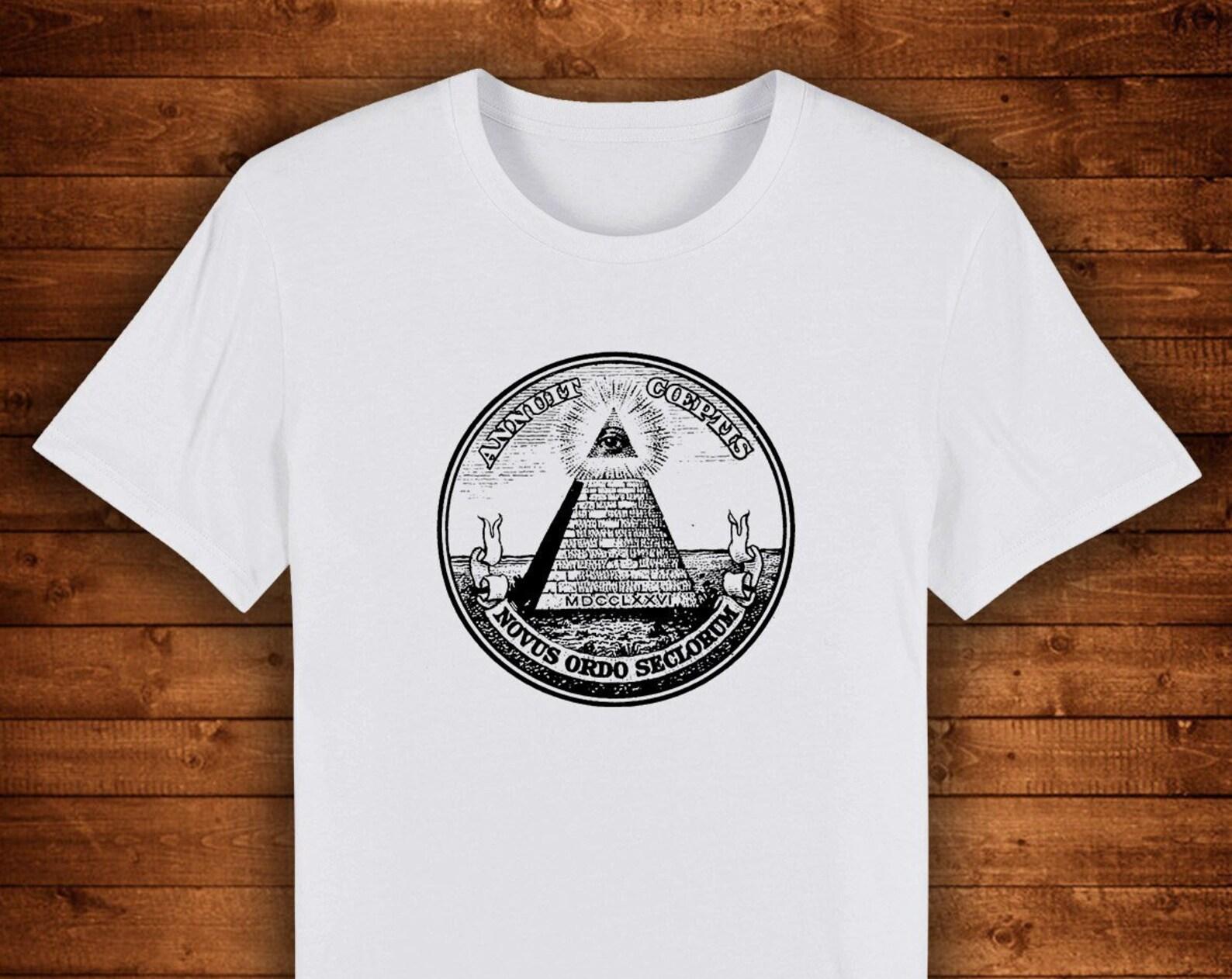 Illuminati Pyramid T shirt: New World Order Graphic Tee 2XL