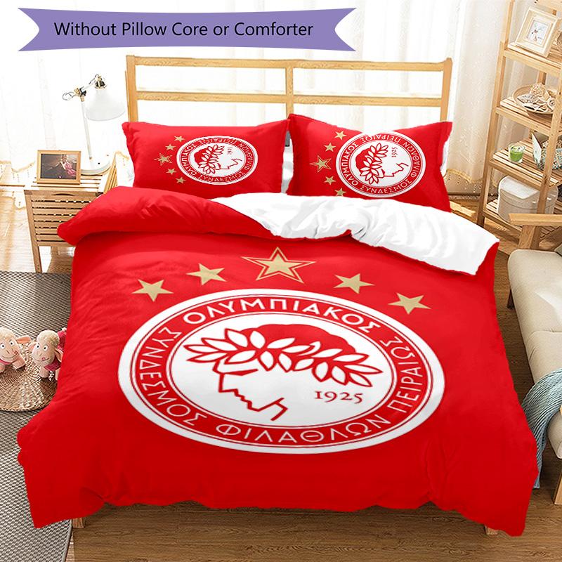 Olympiacos F.C Set Biancheria da Letto 3 Pezzi Copripiumino Chiusura Include 1 Copripiumino & 2 Federe per Tutte le Stagioni Camera da Letto Casa Arredo Stanza del Dormitorio