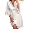 Spitzen-Abendkleid mit V-Ausschnitt und ausgestellten Ärmeln für Frühling 2023