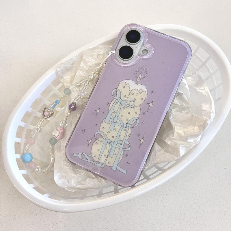 Purple Cake Candle Compatible iPhone 14/15/16/17 Pro Max Protective Chain Case