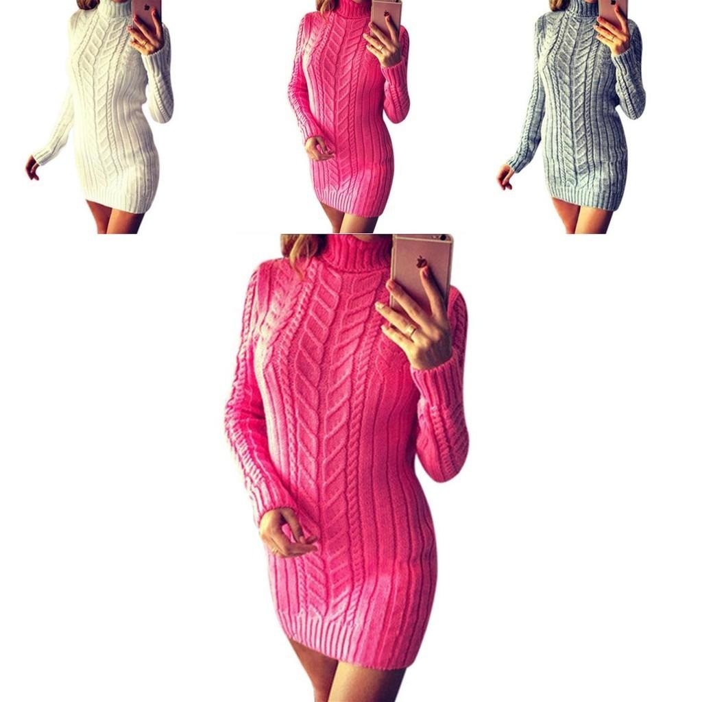 Sexy Autumn And Winter Knit Dress Slim Fit And High Collar Twist Design