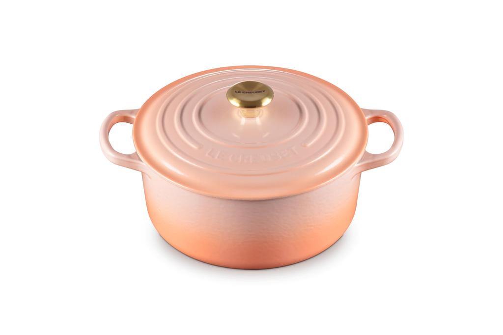 Le Creuset Guss-Emaille-Topf Signature Cocotte Ronde 22 cm, Peche, Gas-IH-Ofen, kompatibel mit japanischem [autorisiertes Produkt]
