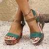 Large Size Wedge Heel High Heel Sandals Women's New Embroidered Word Buckle Open-toe Platform Sandals
