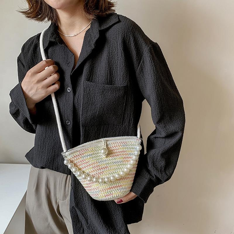 Cotton Thread Woven Bag Casual and Cute Oblique Span Bag 2025 Spring and Summer New Mobile Phone Change Key Straw Oblique Span Bag