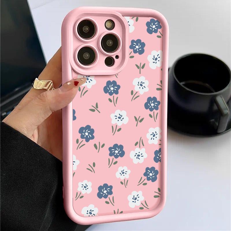 Blue White Small Flowers Silicone Case For iPhone 15 16 Pro Max 14 13 12 11 Pro Max 7 8 XR XS SE Shockproof Soft TPU Phone Cover