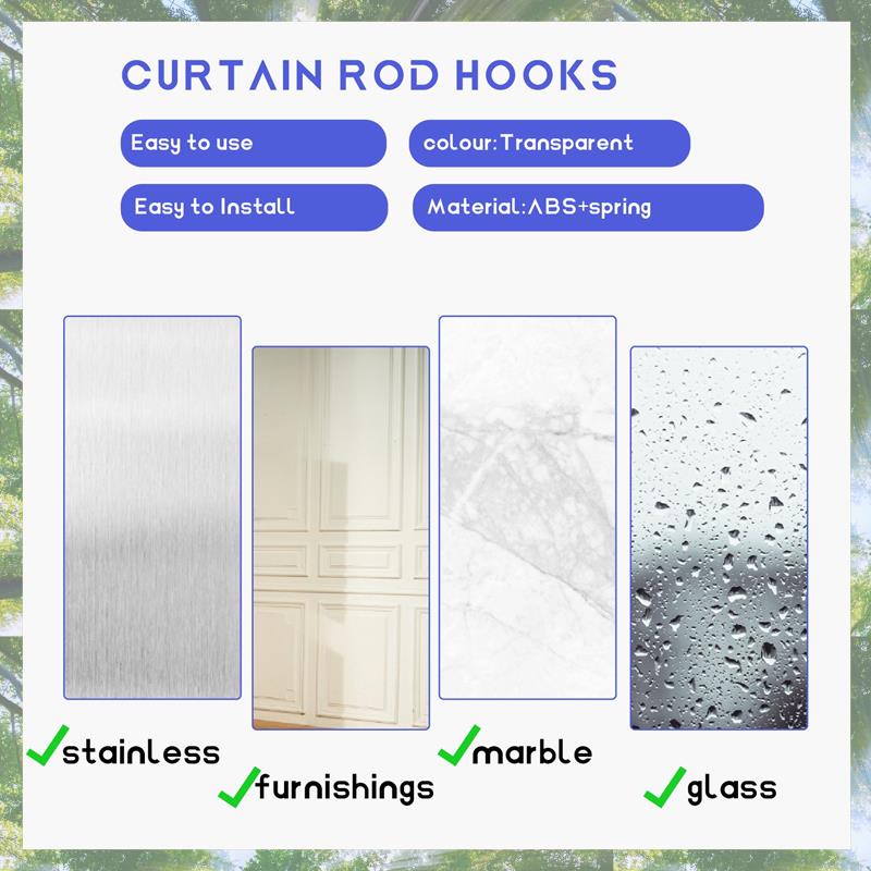 Premium-10PCS Self Adhesive Curtain Rod Holders No Drill Curtain Rods Brackets No Drilling Nail Free Adjustable Hooks NONE прозрачный
