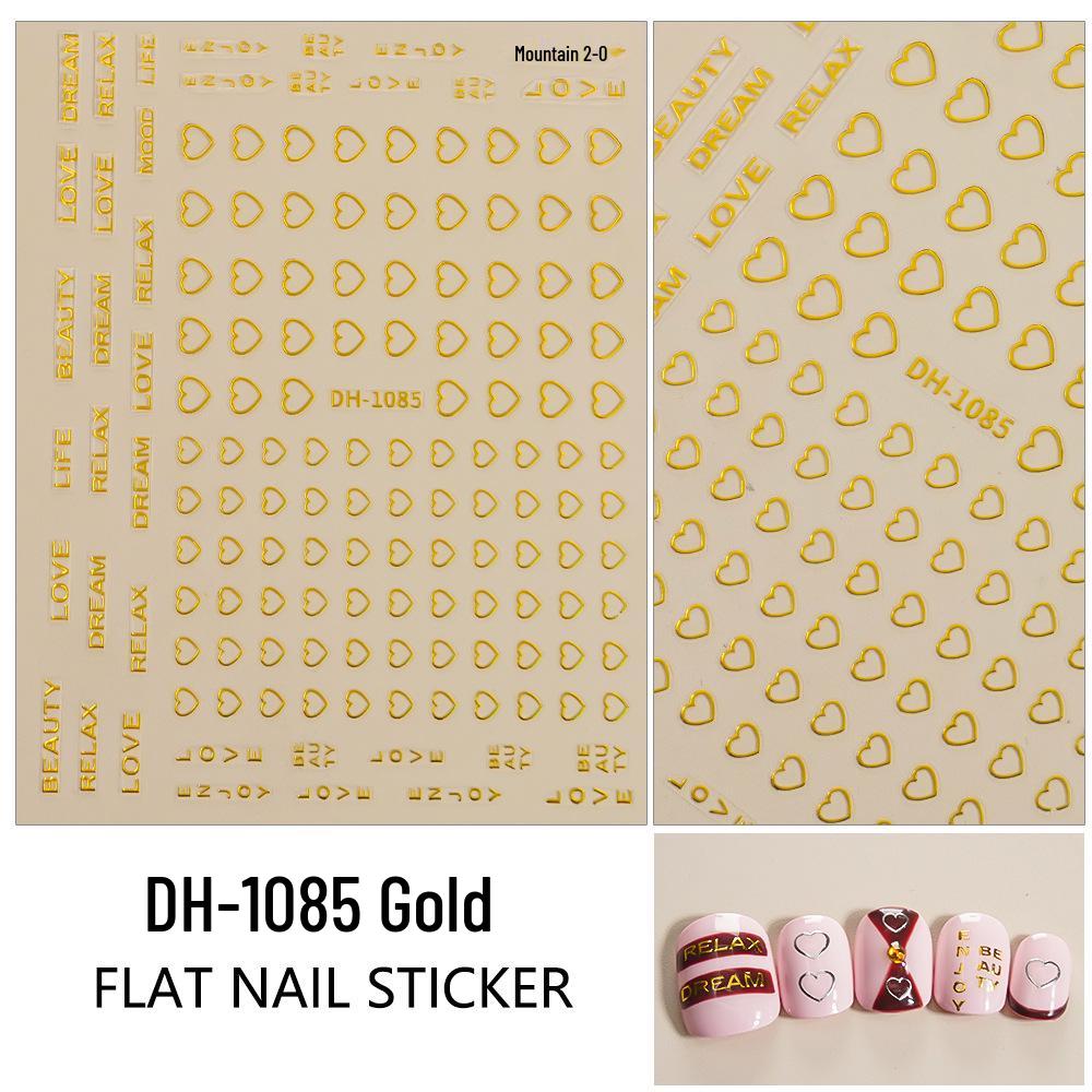 Redanco 3D Gold & Silver Heart Nail Art Stickers - DH-1086