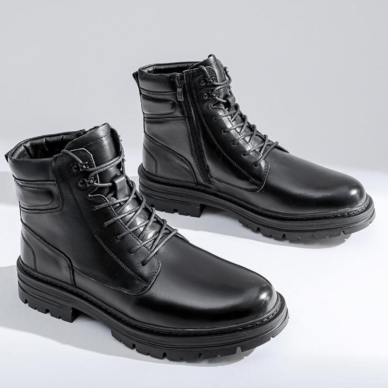 Top Layer Cowhide Men's Martin Boots, Genuine Leather Winter New Men's Leather Boots with Fleece, Warm Workwear Style Men's Boots