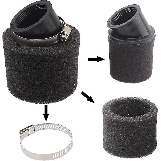 2Pcs Universal 44mm 45mm 46mm Angled Double Foam Pod Performance Filter 50cc 70cc 90cc 110cc 125cc ATV Quad Scooter Go Kart Moped Pit Dirt Pocket