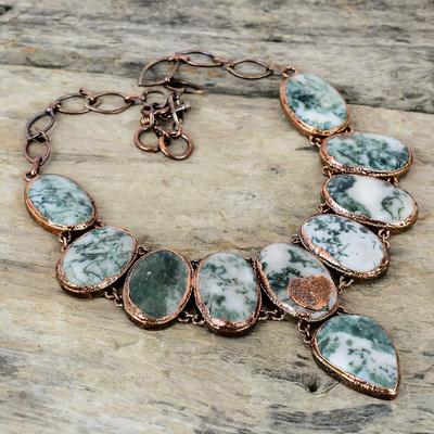 Κολιέ Tree Agate Κολιέ από Ηλεκτροδιαμορφωμένο Χάλκινο Κολιέ Ρυθμιζόμενη Αλυσίδα Κολιέ Ηλεκτροδιαμορφωμένο κόσμημα Χειροποίητο κολιέ πολύτιμος λίθος Δώρο για γυναίκες