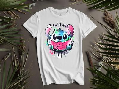 Stitch Ohana Poster Happy T-shirt T Shirt Men Women Unisex Tshirt K995