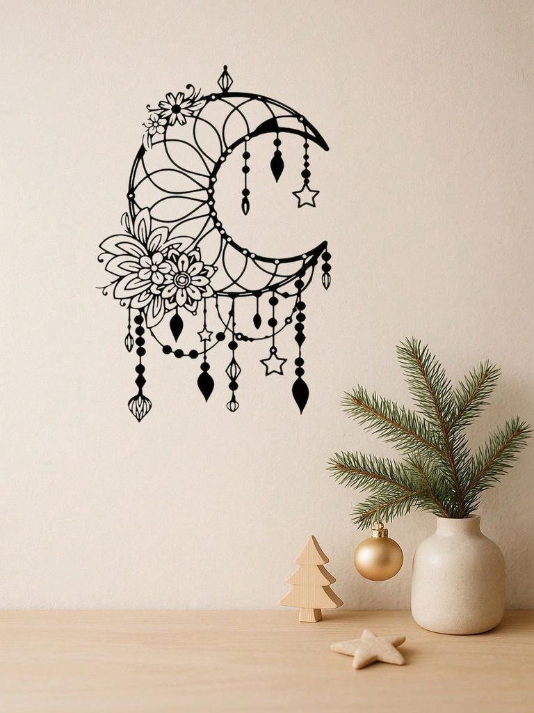 Gothic Celestial Moon Wall Art, Laser-Cut Iron Decor for Boho Home & Gifts