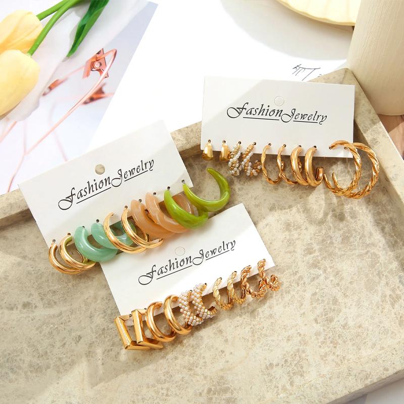 Colorful Geometric C Alloy Resin Earrings For Women New Festive Parties In Europe And The United States Jewelry Gift