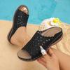 Large Size Sandals Summer New Simple European And American Flowers Hollow Middle Heel Women'S Wedge Heel Slippers