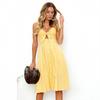 New Products Sexy Fashion Strap Button Backless Bow Dress Yellow Sun Dress