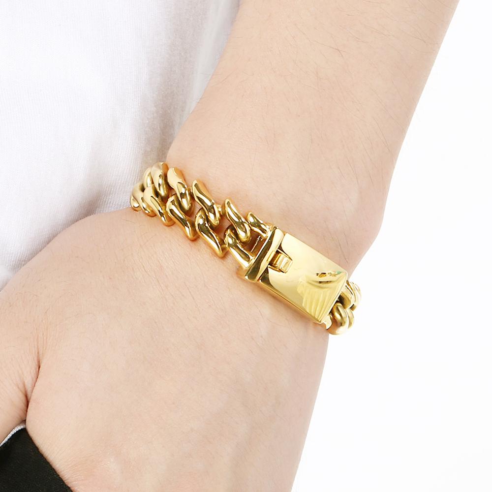 Polished 15mm Cuban Link Bracelet for Man Luxury Waterproof Gold Color Stainless Steel Men's Chain Bracelets Fashion Men Jewelry