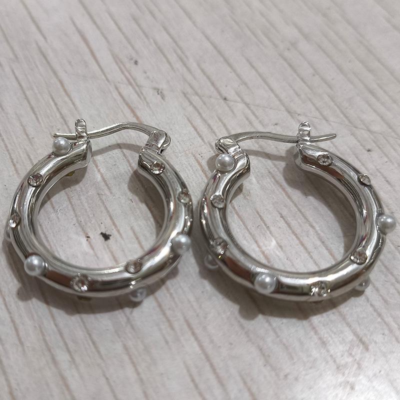 Boucles d'oreilles rondes tendance en acier inoxydable couleur or cristal pour femmes Zircon imitation métal boucle d'oreille fête quotidien zircon