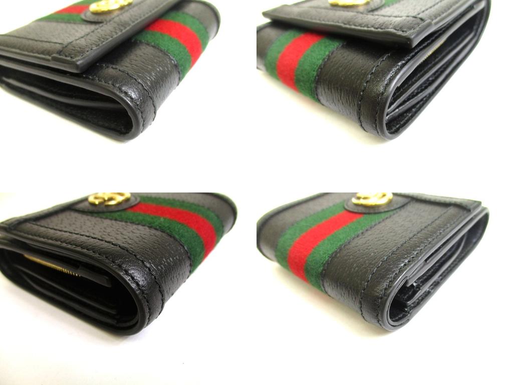 Authentic GUCCI Double G Black Leather Web Stripe Ophidia Bifold Wallet # a851  Seller refurbished