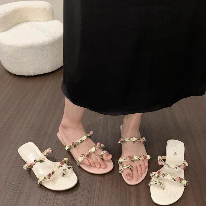 Mode Damen Blume Zehensteg Slipper 2025 Sommer Mode Kleid Ballerinas Flip Flops Damen Strand Outdoor Sandalen Wanderschuhe Urlaubsschuhe