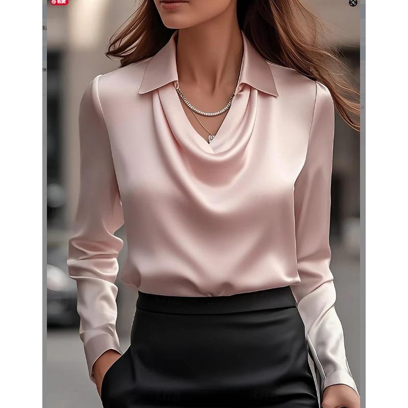 Neue Elegante Langarm Freizeit Büro Schwingender Kragen Damen Bluse 2026 Frühling Rollkragen Mode Herbst Hemden Einfarbige Oberteile Einfache Kleidung