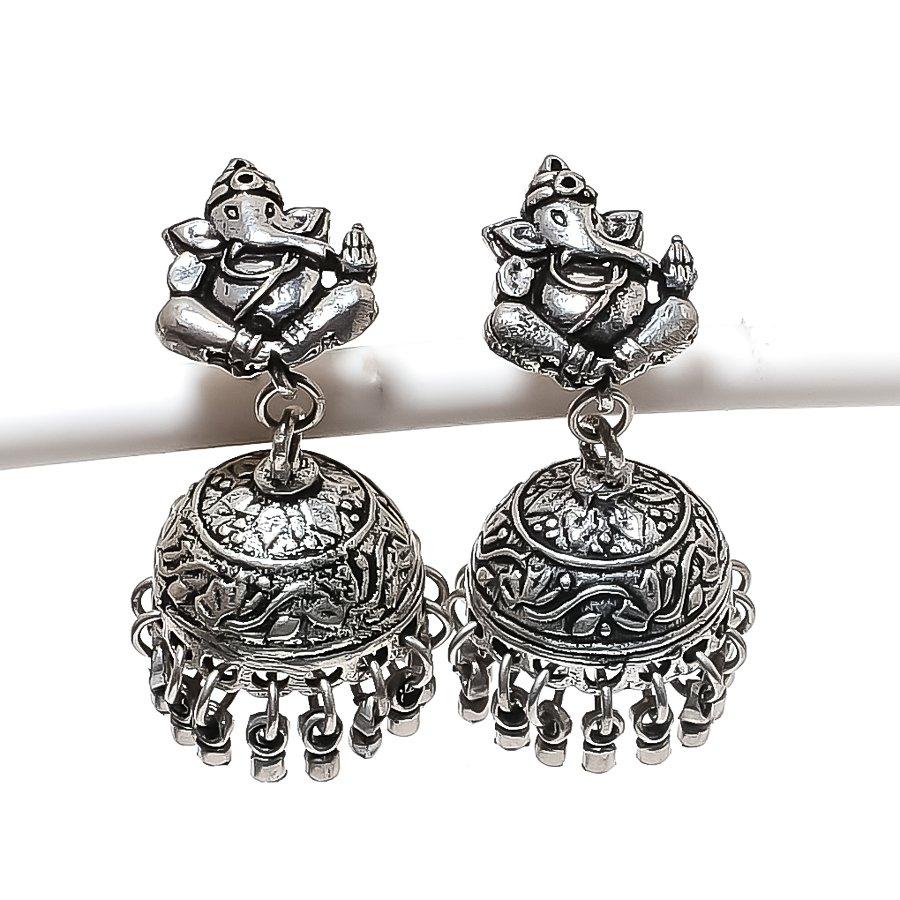 Natural Vintage Look Gemstone Handmade 925 Sterling Silver Earring 1.77" r8S72